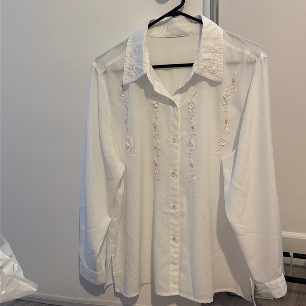 White Embroidered Button-Up Shirt